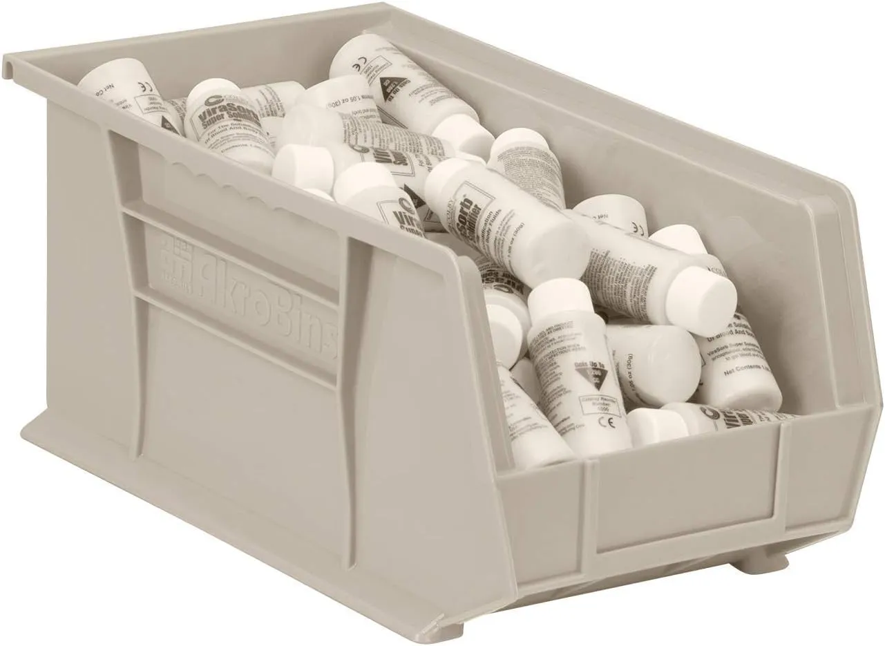 Akro-Mils 30240 AkroBins Plastic Hanging Stackable Storage Organizer Bin, 15-Inch x 8-Inch x 7-Inch, Stone, 12-Pack