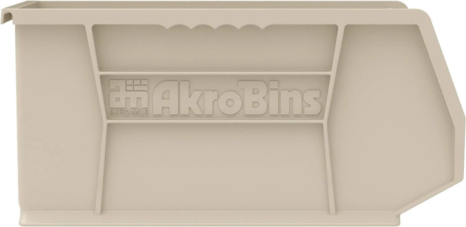 Akro-Mils 30240 AkroBins Plastic Hanging Stackable Storage Organizer Bin, 15-Inch x 8-Inch x 7-Inch, Stone, 12-Pack