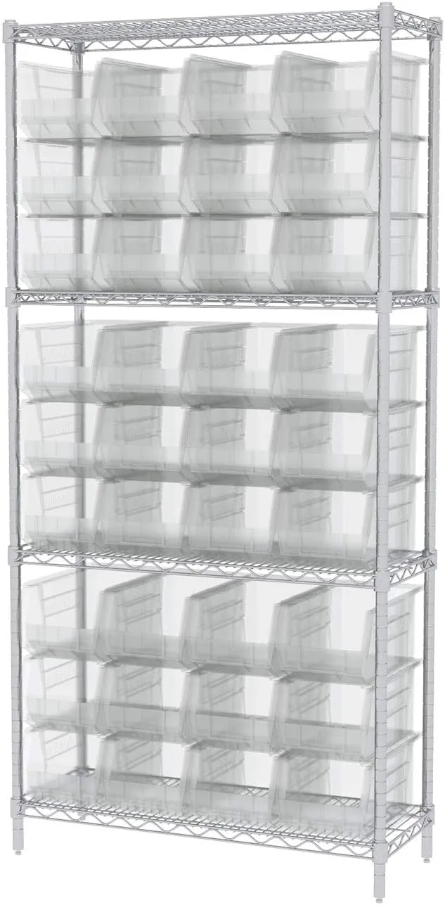 Akro-Mils 30240 AkroBins Plastic Storage Bins, Space-Saving Stackable Bins for Garage, Pantry, Craft Organization, 15-Inch x 8-Inch x 7-Inch, Clear, 12-Pack