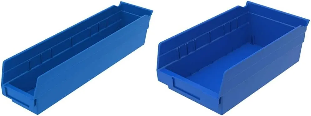 Akro-Mils Plastic Storage Bins Bundle - 30128 (18"x4"x4") and 30130 (12"x6"x4") Sets