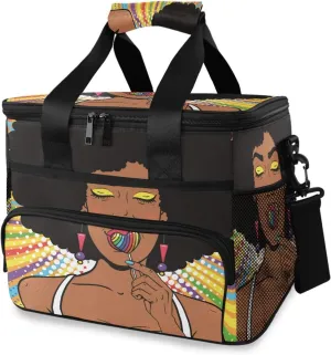 ALAZA African American Woman with Afro Hair Large Capacity Cooler Tote Insulated Lunch Bag Lunch Cooler Bag