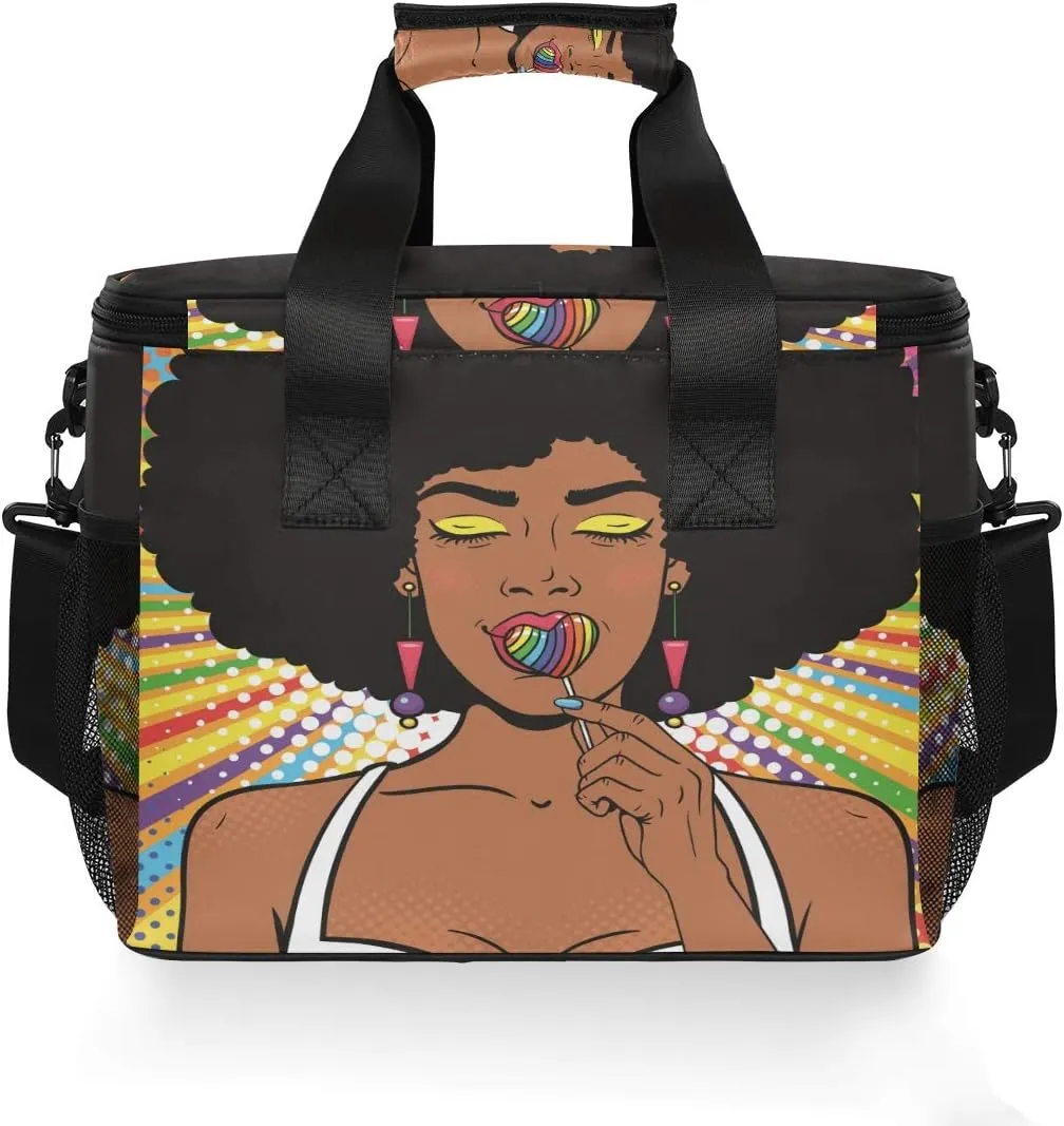 ALAZA African American Woman with Afro Hair Large Capacity Cooler Tote Insulated Lunch Bag Lunch Cooler Bag