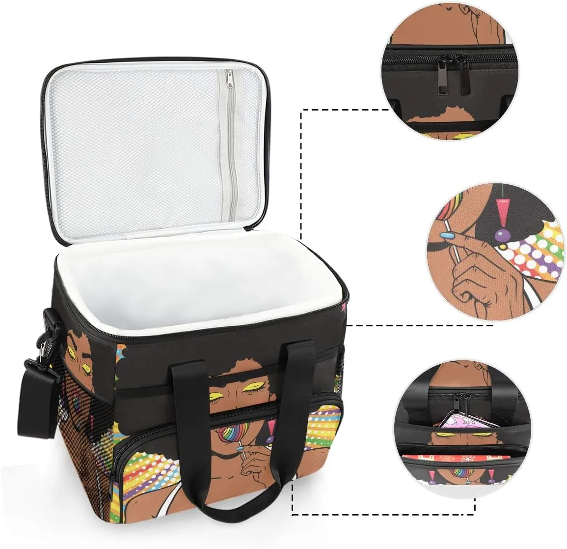ALAZA African American Woman with Afro Hair Large Capacity Cooler Tote Insulated Lunch Bag Lunch Cooler Bag