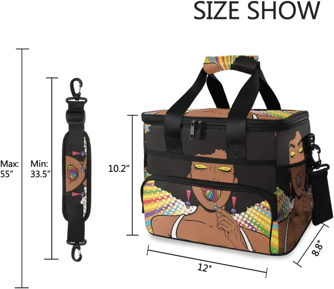 ALAZA African American Woman with Afro Hair Large Capacity Cooler Tote Insulated Lunch Bag Lunch Cooler Bag