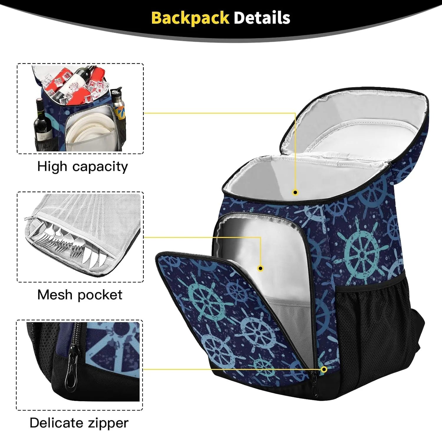 ALAZA Cooler Backpack Reusable Insulated Lunch Bag with Adjustable Shoulder Strap for Women Men Picnic Work College Hiking Camping Office Beach