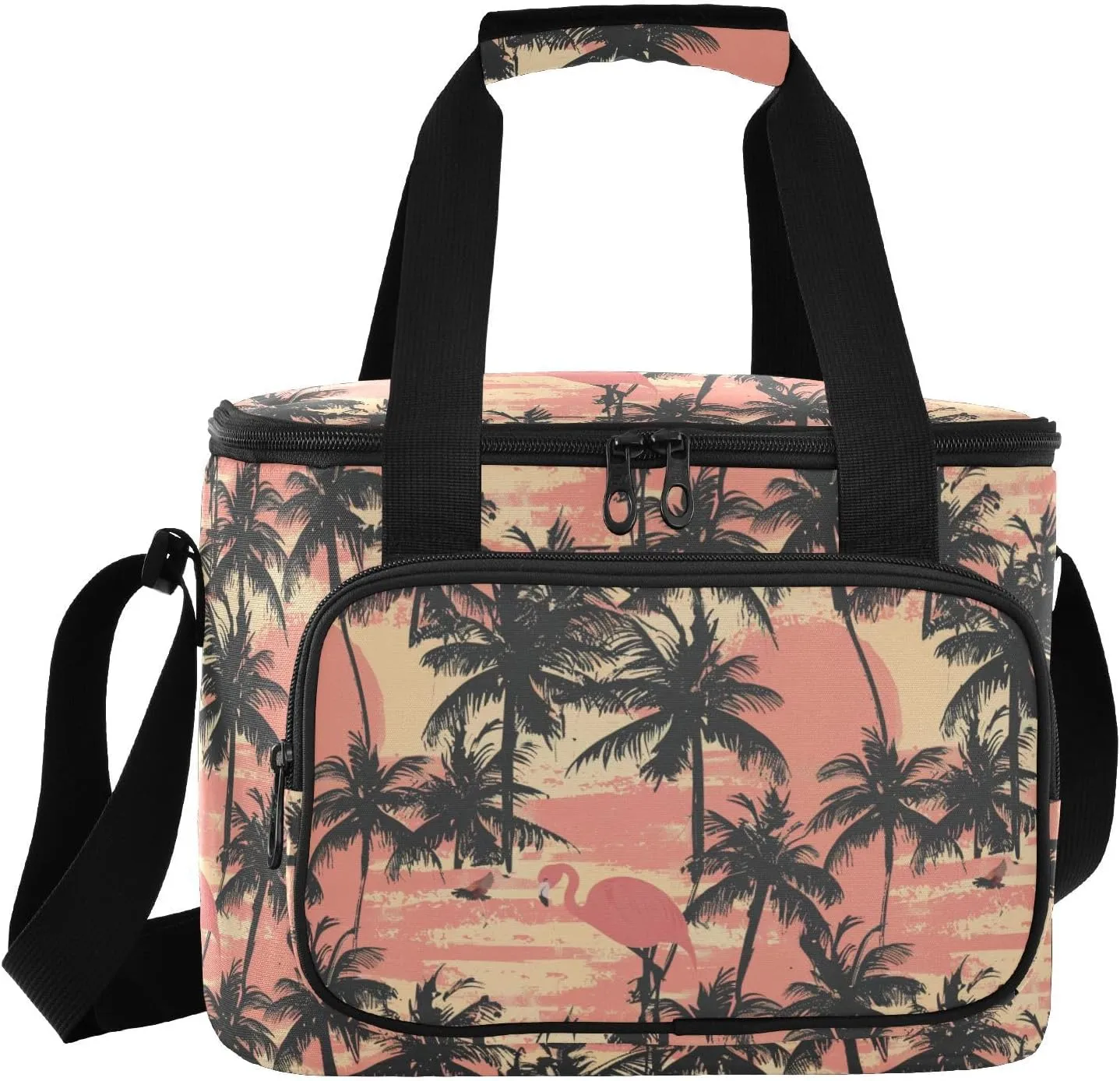 ALAZA Palm Tree Silhouettes and Flamingo Cooler Bag Insulated Lunch Bag for Women Men Travel Picnic Work College Hiking Camping Office Beach