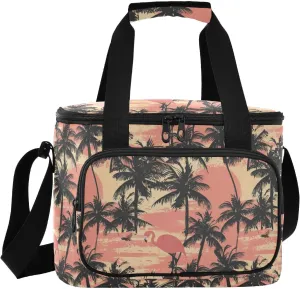 ALAZA Palm Tree Silhouettes and Flamingo Cooler Bag Insulated Lunch Bag for Women Men Travel Picnic Work College Hiking Camping Office Beach