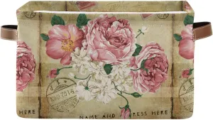 ALAZA Vintage Shabby Chic Rose Floral Foldable Storage Box Storage Basket Organizer Bins with Handles for Shelf Closet Living Room Bedroom Home Office 1 Pack