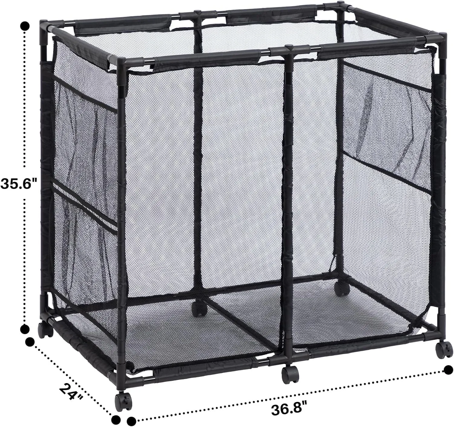 ALIMORDEN Pool Storage Bin, Rolling Mesh Basket Organizer, Metal Frame Container Holder for Swimming Balls, Floats, Toys and Beach Towels, Black