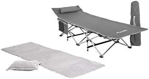 Alpcour Folding Camping Cot with Mattress Pad & Pillow for Indoor & Outdoor Use – Compact Design for Outdoor Travel, Hiking & Backpacking – Heavy Duty Design Holds Adults & Kids Up to 300 Lbs