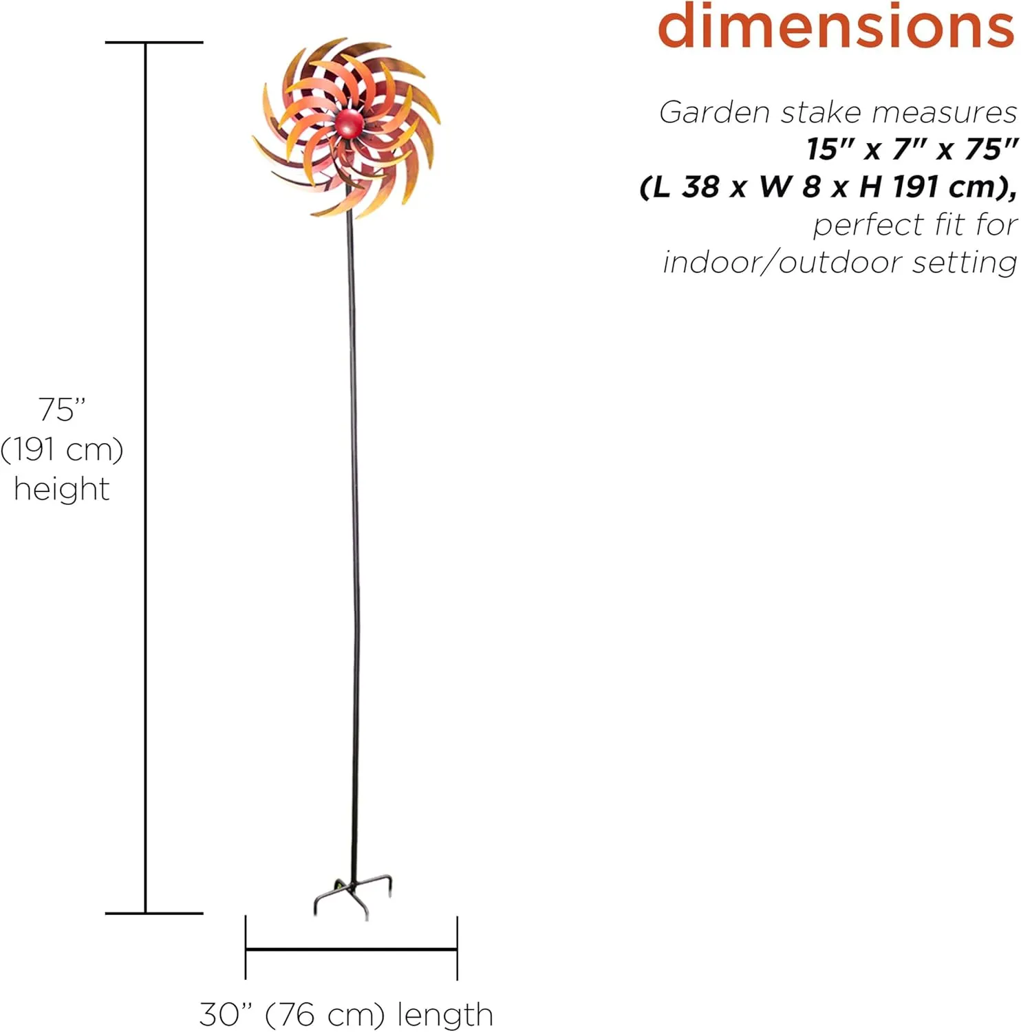 Alpine Corporation 75" Tall Outdoor Dual Metal Rustic Garden Kinetic Wind Spinner Stake, Red and Orange