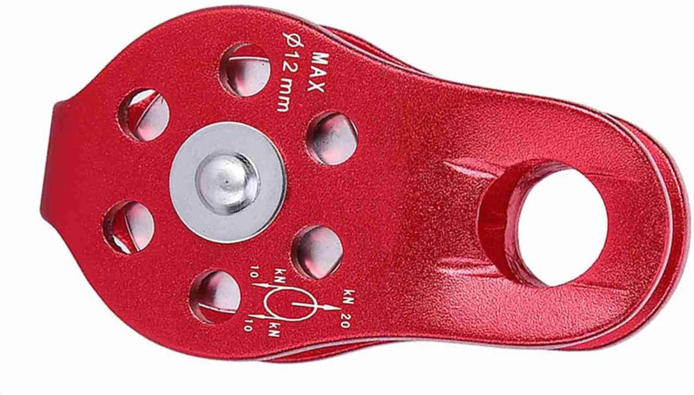 Aluminium Alloy Heavy Duty Single Rope Pulley Block Climbing Safety Equipment Accessory, 1000kg Pull Strength Pulley for 8-12mm Rope, Smooth Rotation, Multi Use, Super, Red,