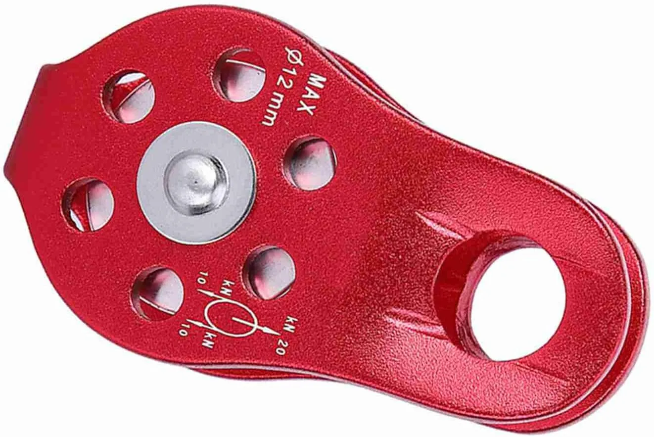 Aluminium Alloy Heavy Duty Single Rope Pulley Block Climbing Safety Equipment Accessory, 1000kg Pull Strength Pulley for 8-12mm Rope, Smooth Rotation, Multi Use, Super, Red,