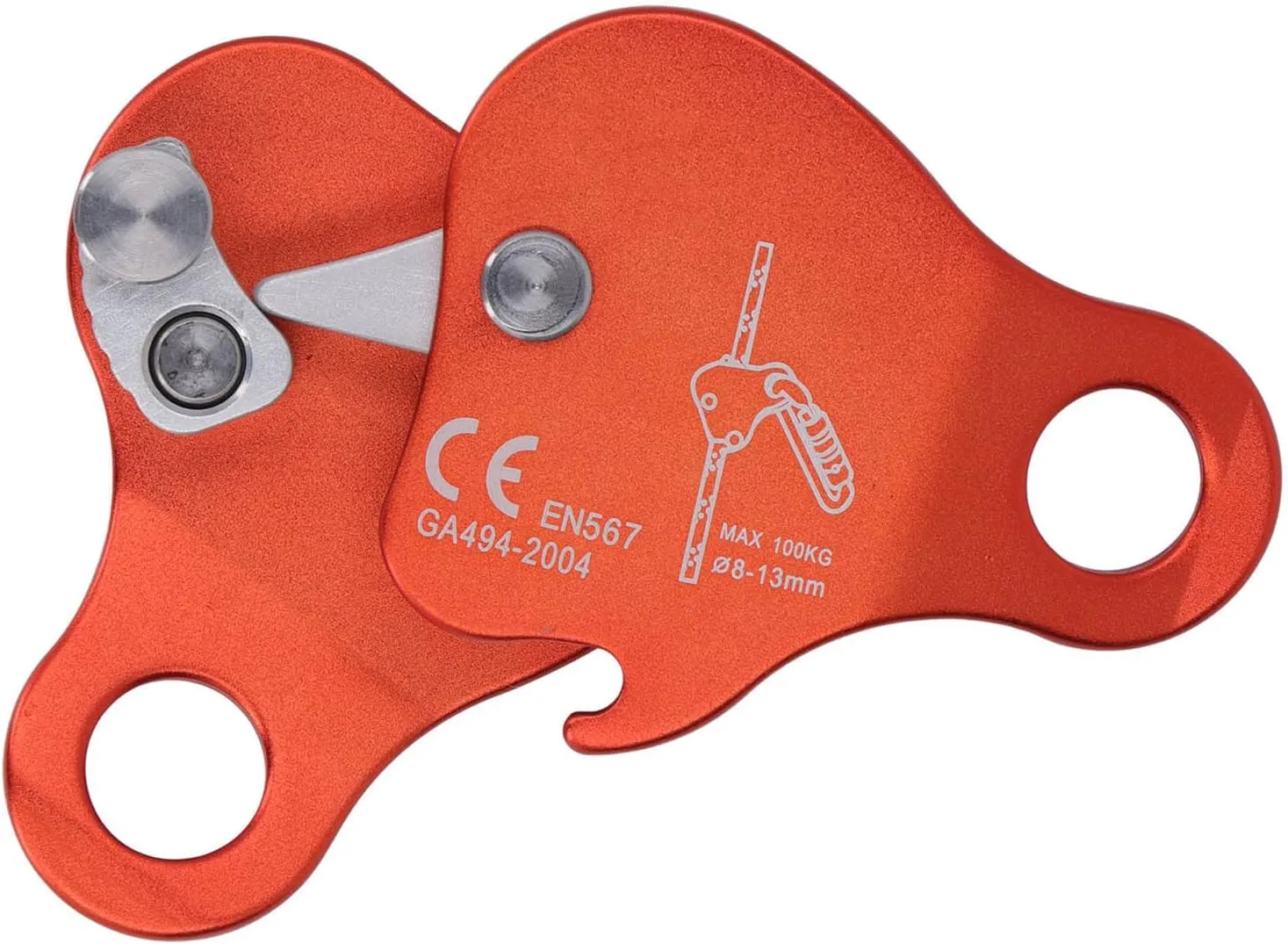 Aluminum Alloy 7075 Climbing Rope Grab, Efficient Movable Side Plate Design, Wide Rope Compatibility, Suitable for Mountaineering and Rock Climbing, Expansion Training, High (Orange)