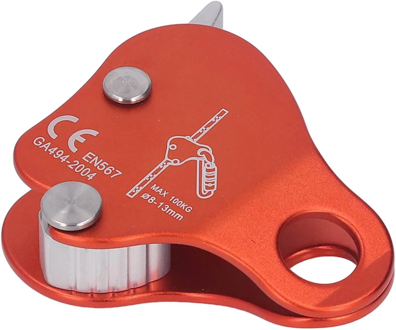 Aluminum Alloy 7075 Climbing Rope Grab, Efficient Movable Side Plate Design, Wide Rope Compatibility, Suitable for Mountaineering and Rock Climbing, Expansion Training, High (Orange)