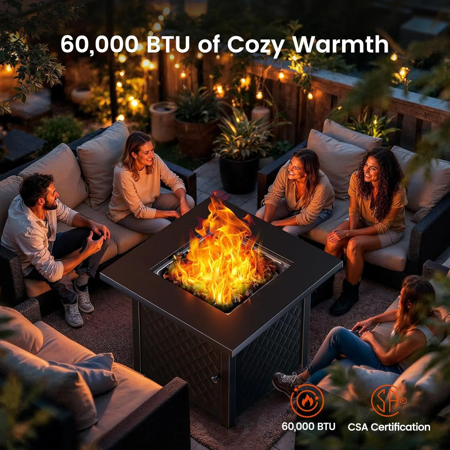 AMADA HOMEFURNISHING 32" Propane Fire Pit, CSA Certified, 60,000 BTU Auto-Ignition Gas Fire Pit Table, Stainless Steel Burner and Lava Rocks, Outdoor Garden Backyard Patio