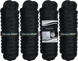 Amarine Made 1/2" x 20' Dock Line, 4pcs Double Braided Nylon Boat Dock Lines,12" Eyelet Marine Mooring Rope with Loop Docking,4840 lbs Breaking Strength,Boat Dock Line Working Load Limit:968 lbs