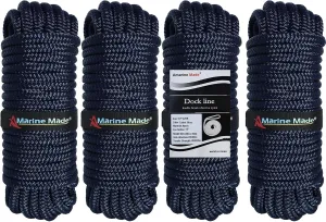 Amarine Made Dock Lines, 4pcs Boat Dock Lines 1/2” X 20’, 12” Eyelet Double-Braided Boat Lines Docking 968lbs Working Load, Nylon Dock Ropes with 4840lbs Strength, for Boat Outdoor Activities, Blue