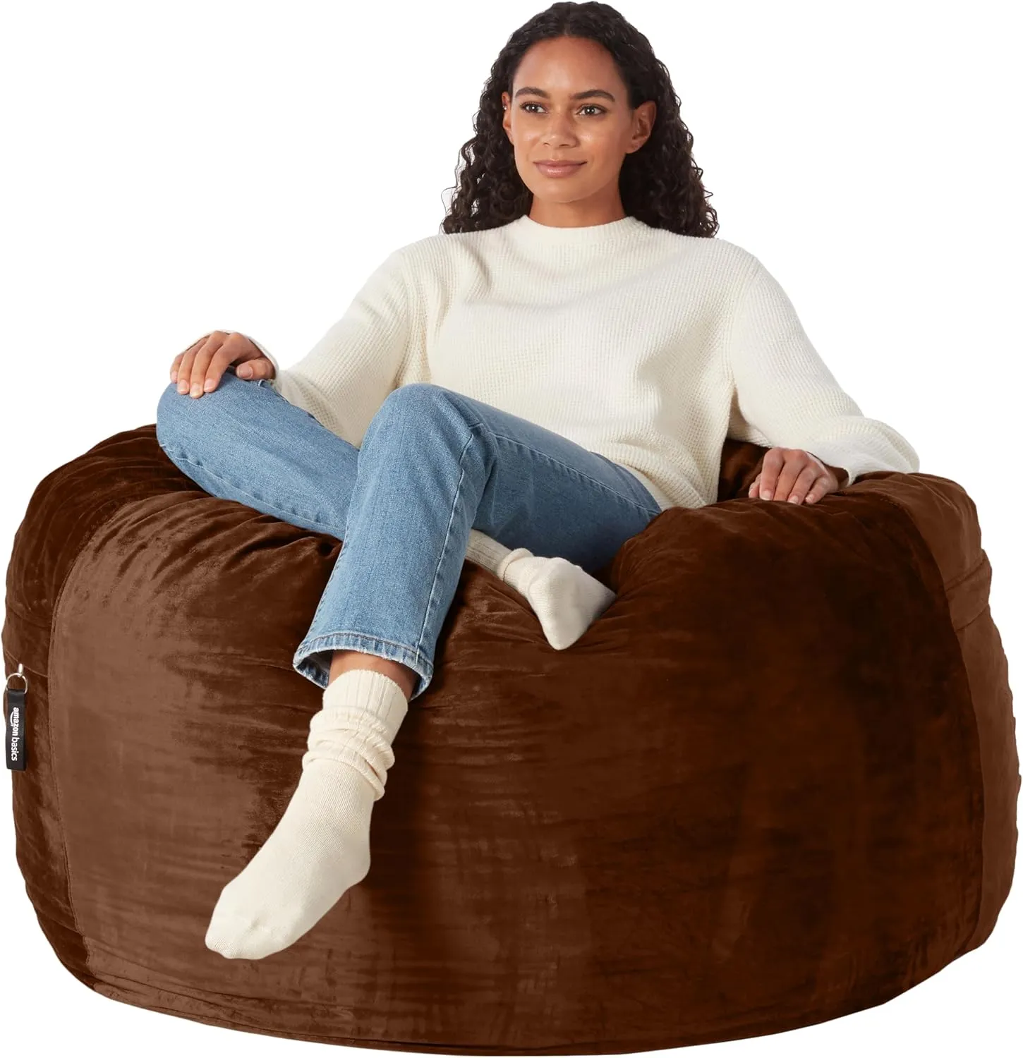 Amazon Basics Extra Large Bean Bag Chair Lounger, 4 ft Memory Foam Filled, Microfiber Cover, Brown, Solid