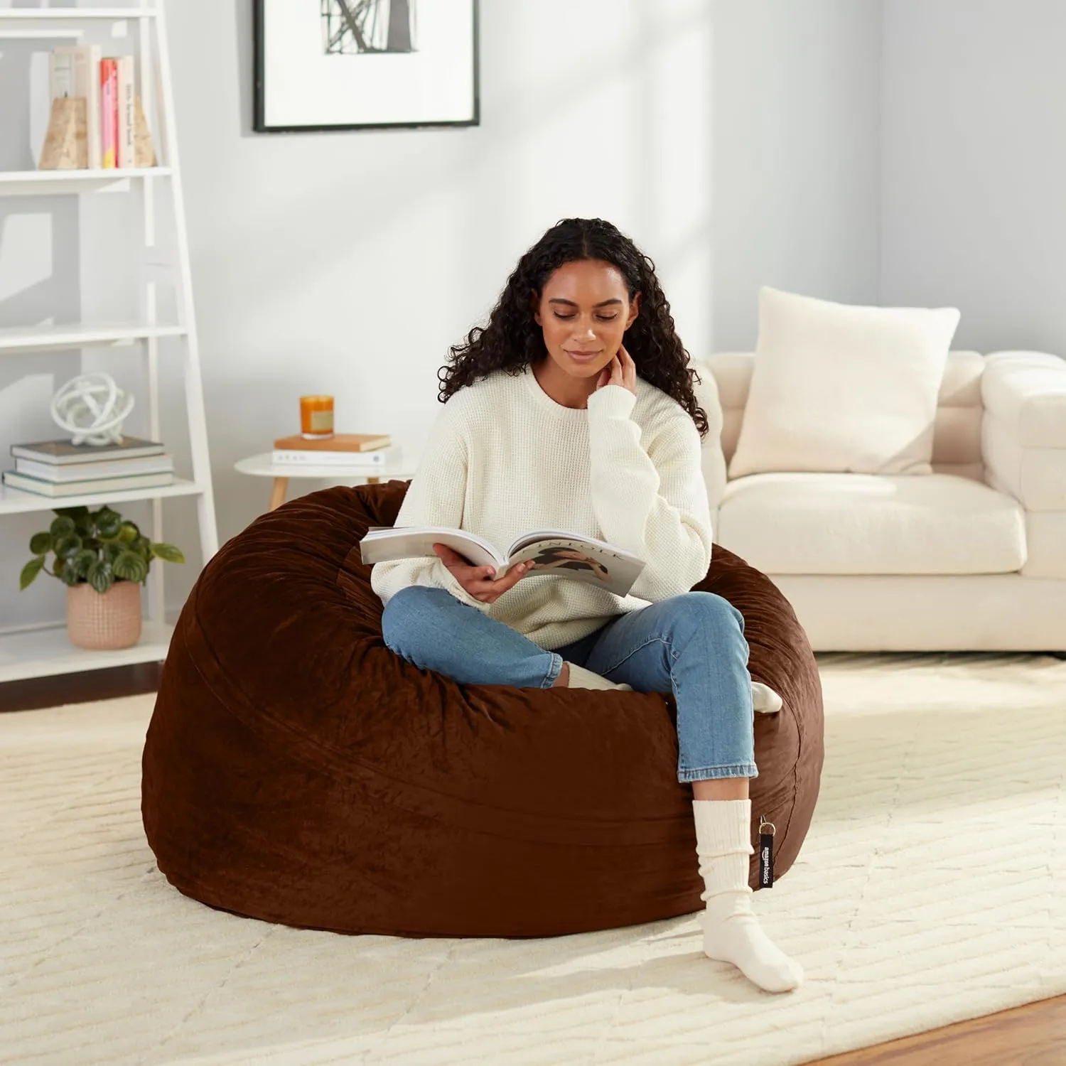 Amazon Basics Extra Large Bean Bag Chair Lounger, 4 ft Memory Foam Filled, Microfiber Cover, Brown, Solid