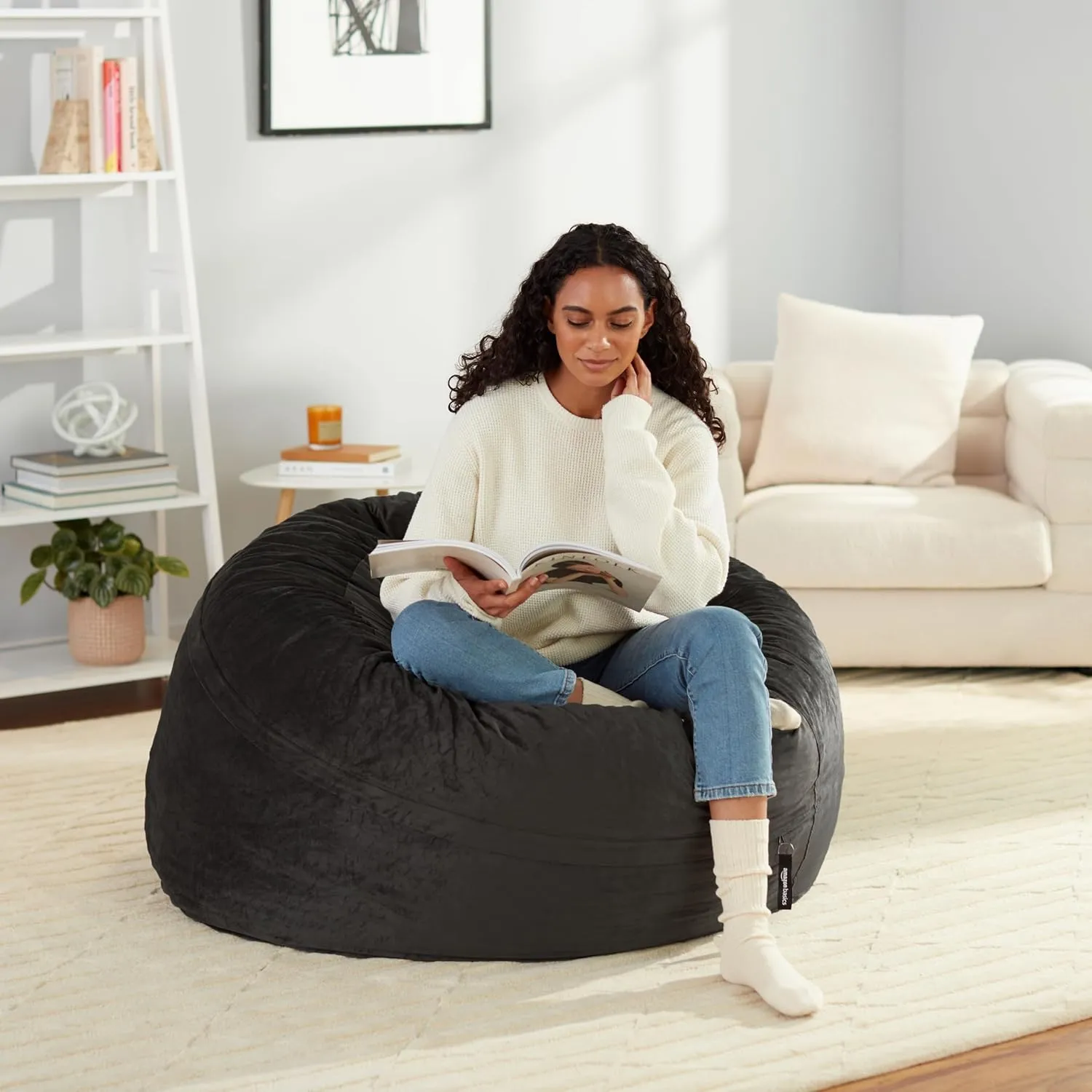 Amazon Basics Extra Large Bean Bag Chair Lounger, 4 ft Memory Foam Filled, Microfiber Cover, Solid Grey