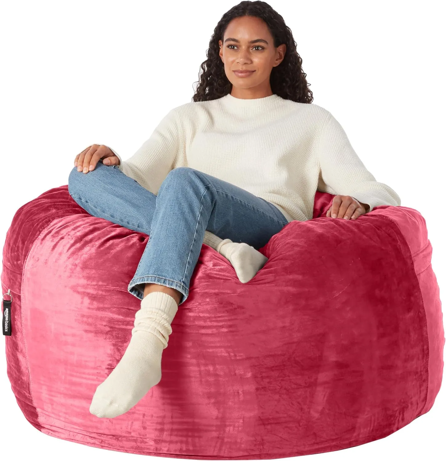 Amazon Basics Extra Large Bean Bag Chair Lounger, 4 ft Memory Foam Filled, Microfiber Cover, Solid Pink