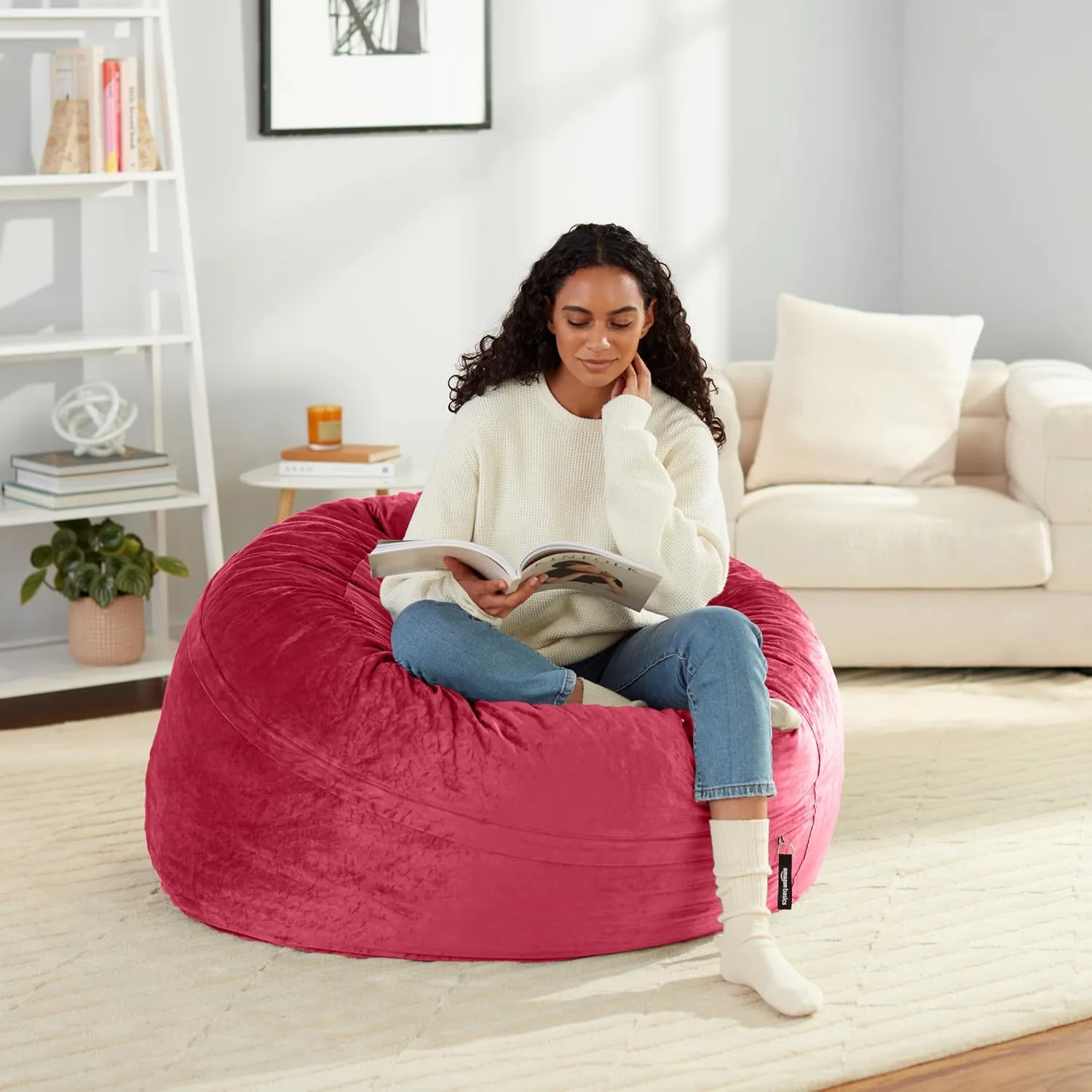 Amazon Basics Extra Large Bean Bag Chair Lounger, 4 ft Memory Foam Filled, Microfiber Cover, Solid Pink