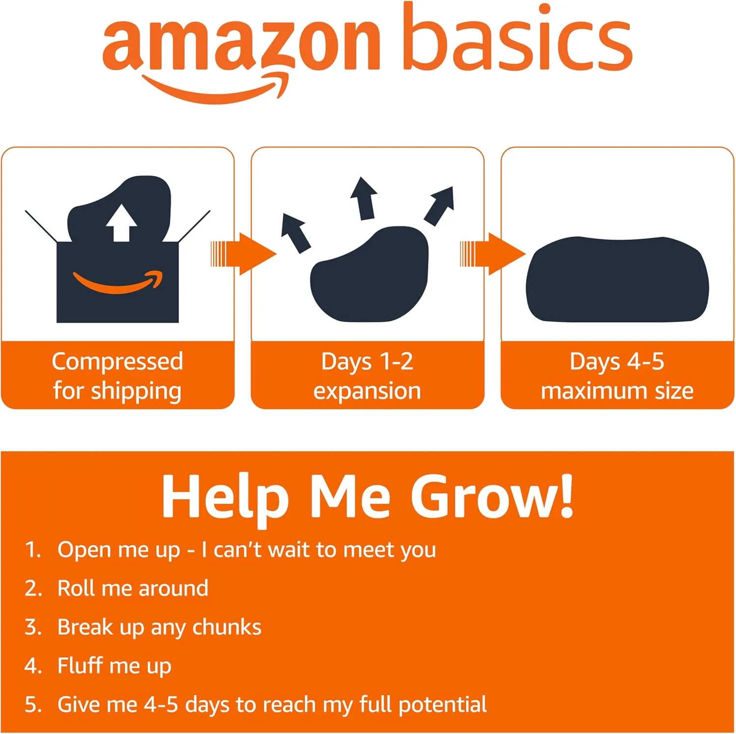 Amazon Basics Large Bean Bag Chairs for Adults, 6 ft Grey Memory Foam Filled with Solid Microfiber Cover