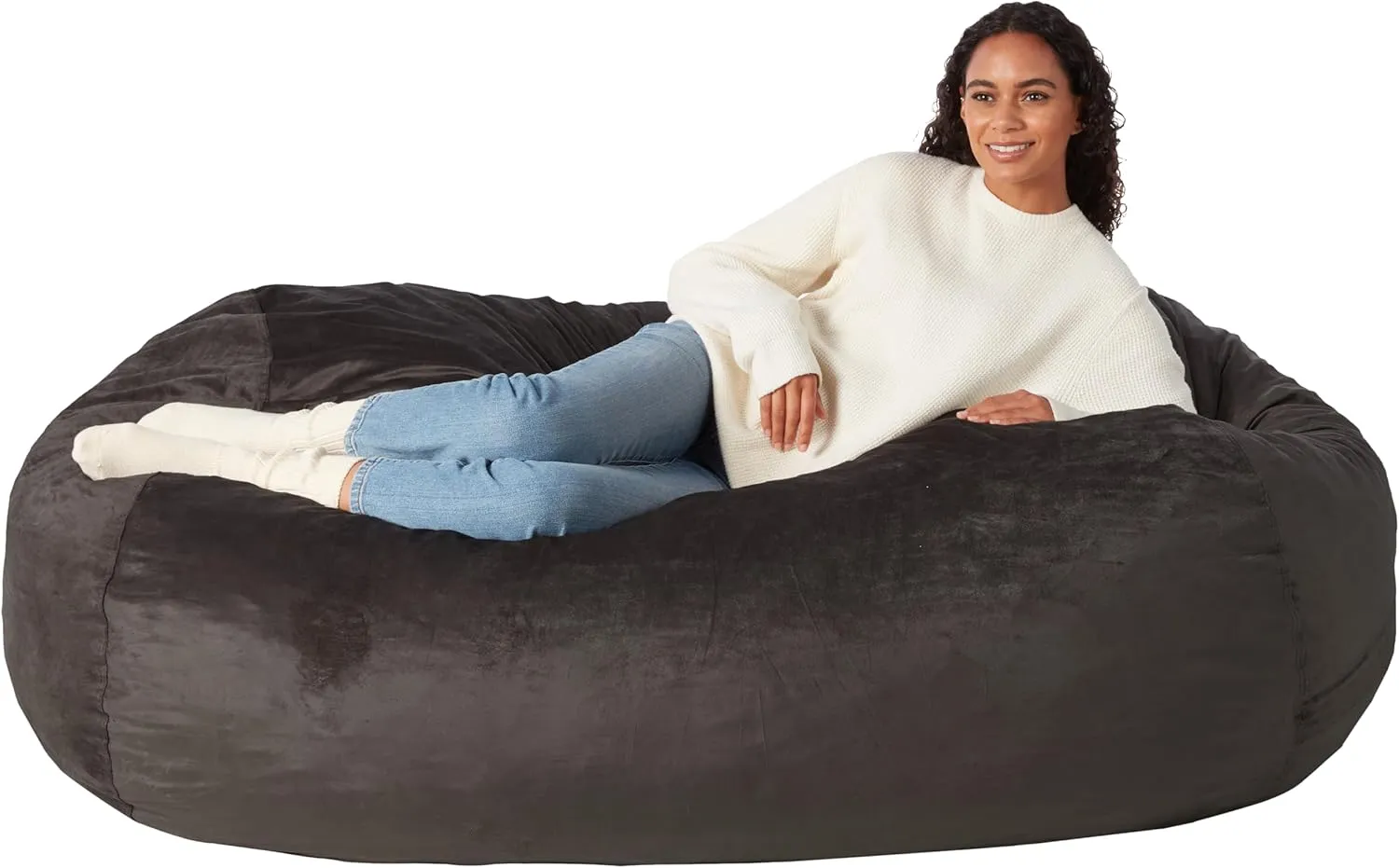 Amazon Basics Large Bean Bag Chairs for Adults, 6 ft Grey Memory Foam Filled with Solid Microfiber Cover