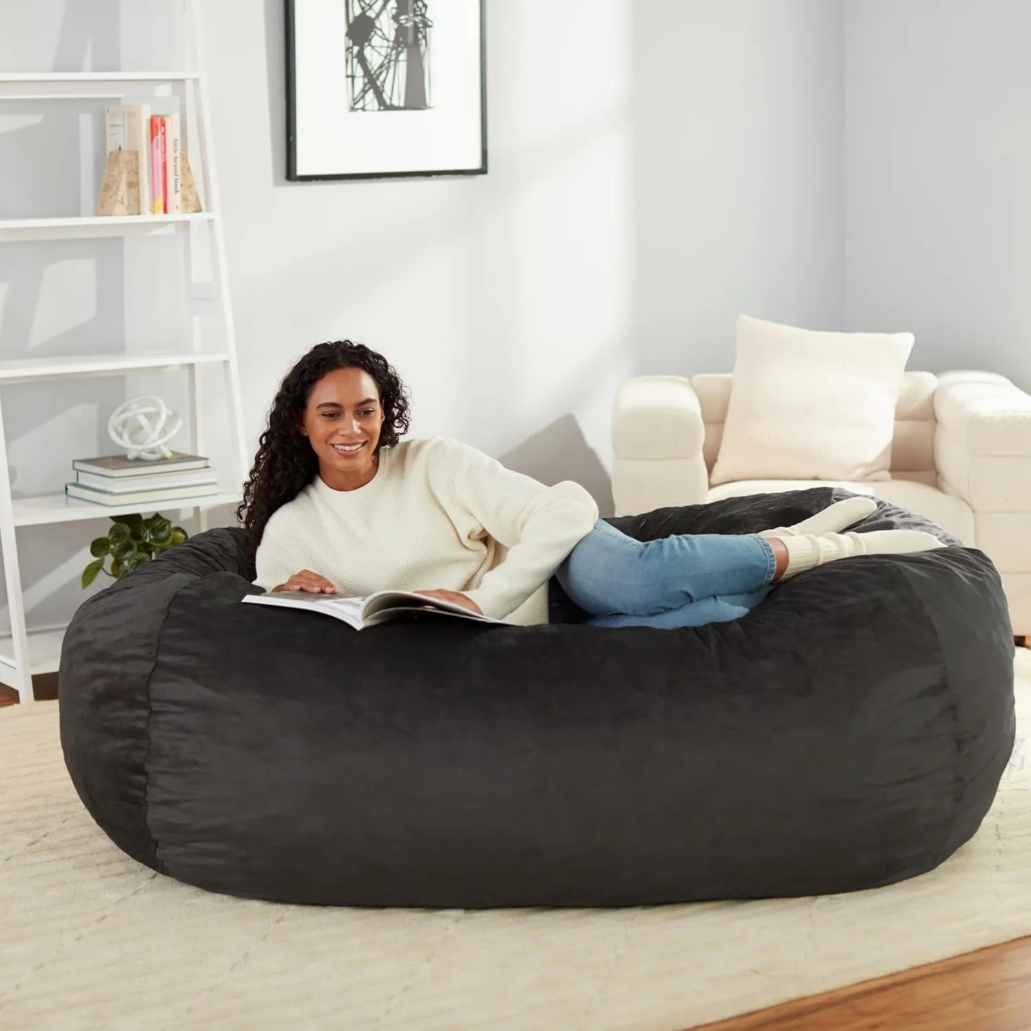 Amazon Basics Large Bean Bag Chairs for Adults, 6 ft Grey Memory Foam Filled with Solid Microfiber Cover