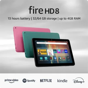 Amazon Fire HD 8 tablet, 8” HD Display, 3GB memory, 32GB, designed for portable entertainment, Black, (2024 release)