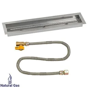 American Fire Glass 30 x 6 Linear Stainless Steel Drop-In Fire Pit Pan with Match Light Kit - SS-LCBMKIT-30