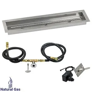 American Fire Glass 30 x 6 Linear Stainless Steel Drop-In Fire Pit Pan with Spark Ignition Kit  - SS-LCBKIT-30