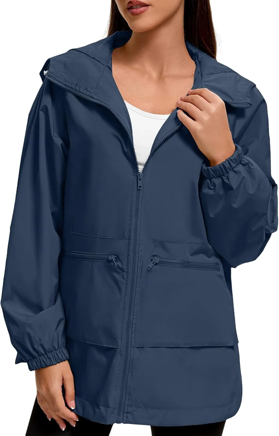 American Trends Women Rain Jacket with Hood Lightweight Rain Coats for Women Trench Waterproof Windbreaker With Back Pockets