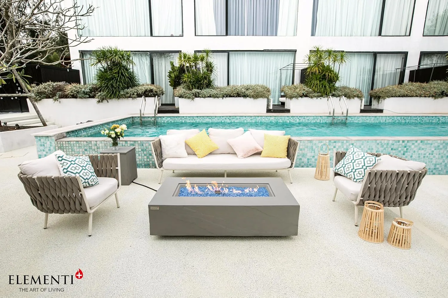 AMS Fireplace | Elementi | Firepit Table | Cover and Lava Rocks Included | Free Bio-Ethanol Tabletop (Fuel: Liquid Propane, Meteora)