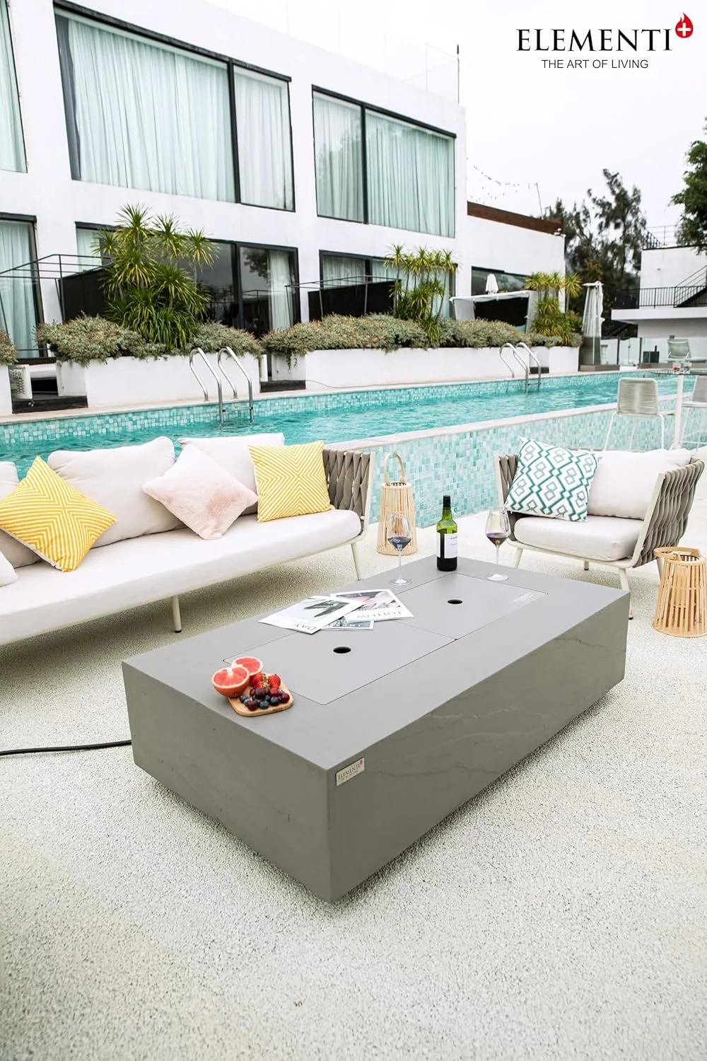 AMS Fireplace | Elementi | Firepit Table | Cover and Lava Rocks Included | Free Bio-Ethanol Tabletop (Fuel: Liquid Propane, Meteora)