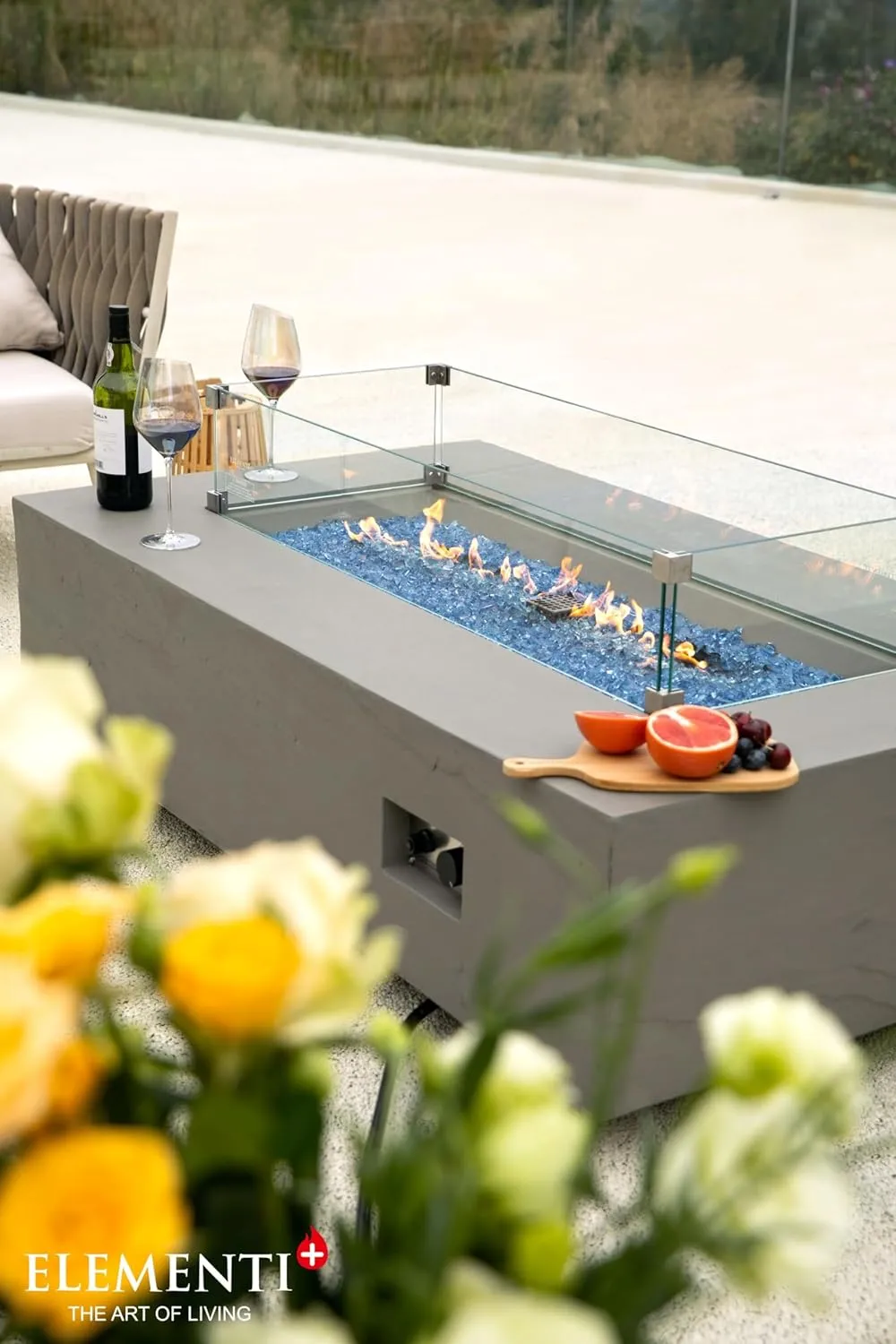 AMS Fireplace | Elementi | Firepit Table | Cover and Lava Rocks Included | Free Bio-Ethanol Tabletop (Fuel: Liquid Propane, Meteora)