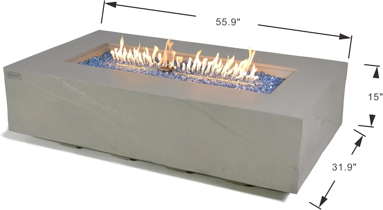 AMS Fireplace | Elementi | Firepit Table | Cover and Lava Rocks Included | Free Bio-Ethanol Tabletop (Fuel: Liquid Propane, Meteora)