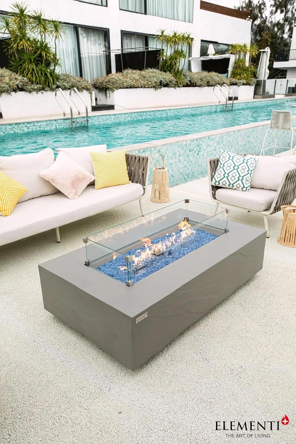 AMS Fireplace | Elementi | Firepit Table | Cover and Lava Rocks Included | Free Bio-Ethanol Tabletop (Fuel: Liquid Propane, Meteora)