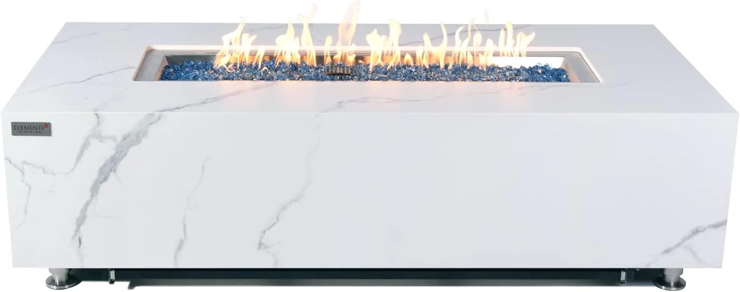 AMS Fireplace | Elementi | Firepit Table | Cover and Lava Rocks Included | Free Bio-Ethanol Tabletop (Fuel: Natural Gas, Carrara)