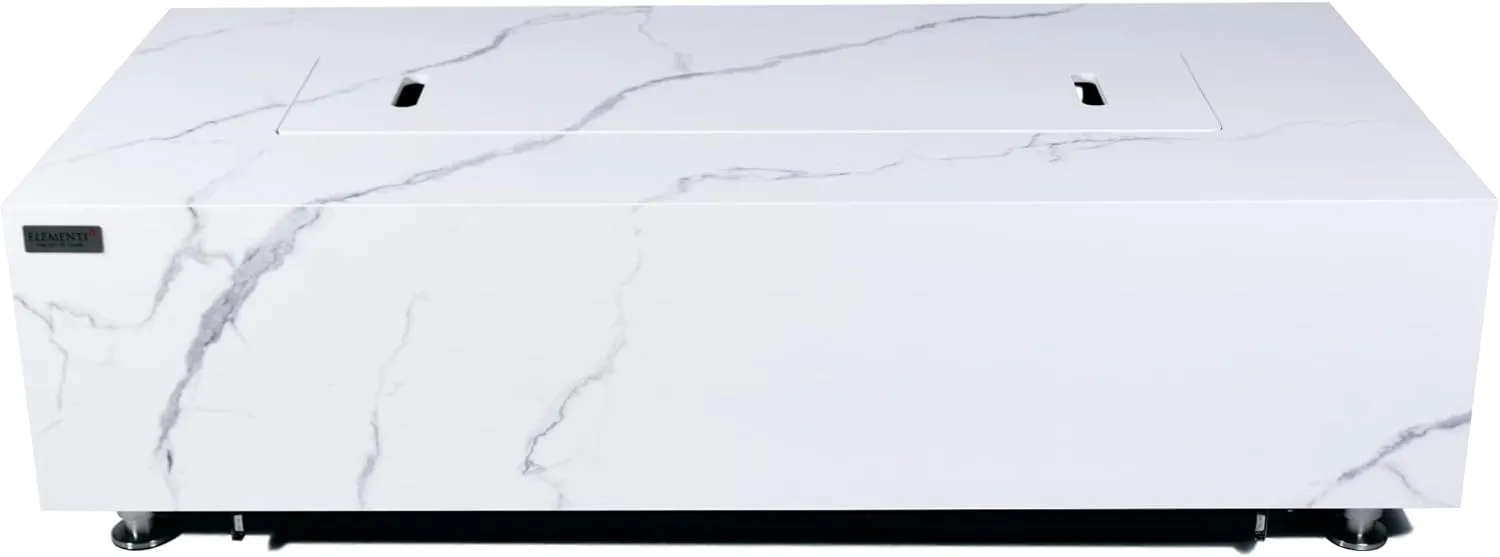 AMS Fireplace | Elementi | Firepit Table | Cover and Lava Rocks Included | Free Bio-Ethanol Tabletop (Fuel: Natural Gas, Carrara)