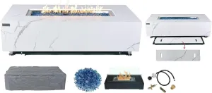 AMS Fireplace | Elementi | Firepit Table | Cover and Lava Rocks Included | Free Bio-Ethanol Tabletop (Fuel: Natural Gas, Carrara)