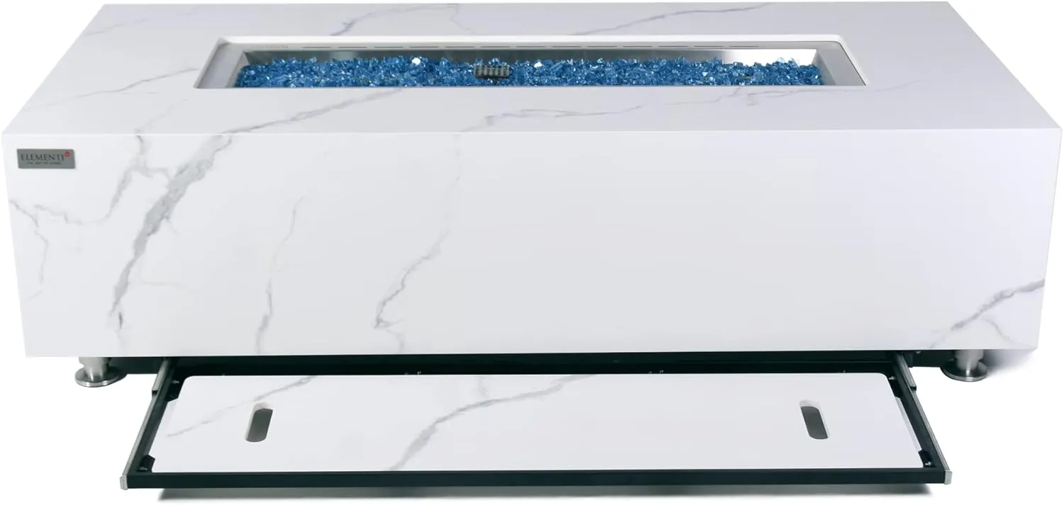 AMS Fireplace | Elementi | Firepit Table | Cover and Lava Rocks Included | Free Bio-Ethanol Tabletop (Fuel: Natural Gas, Carrara)