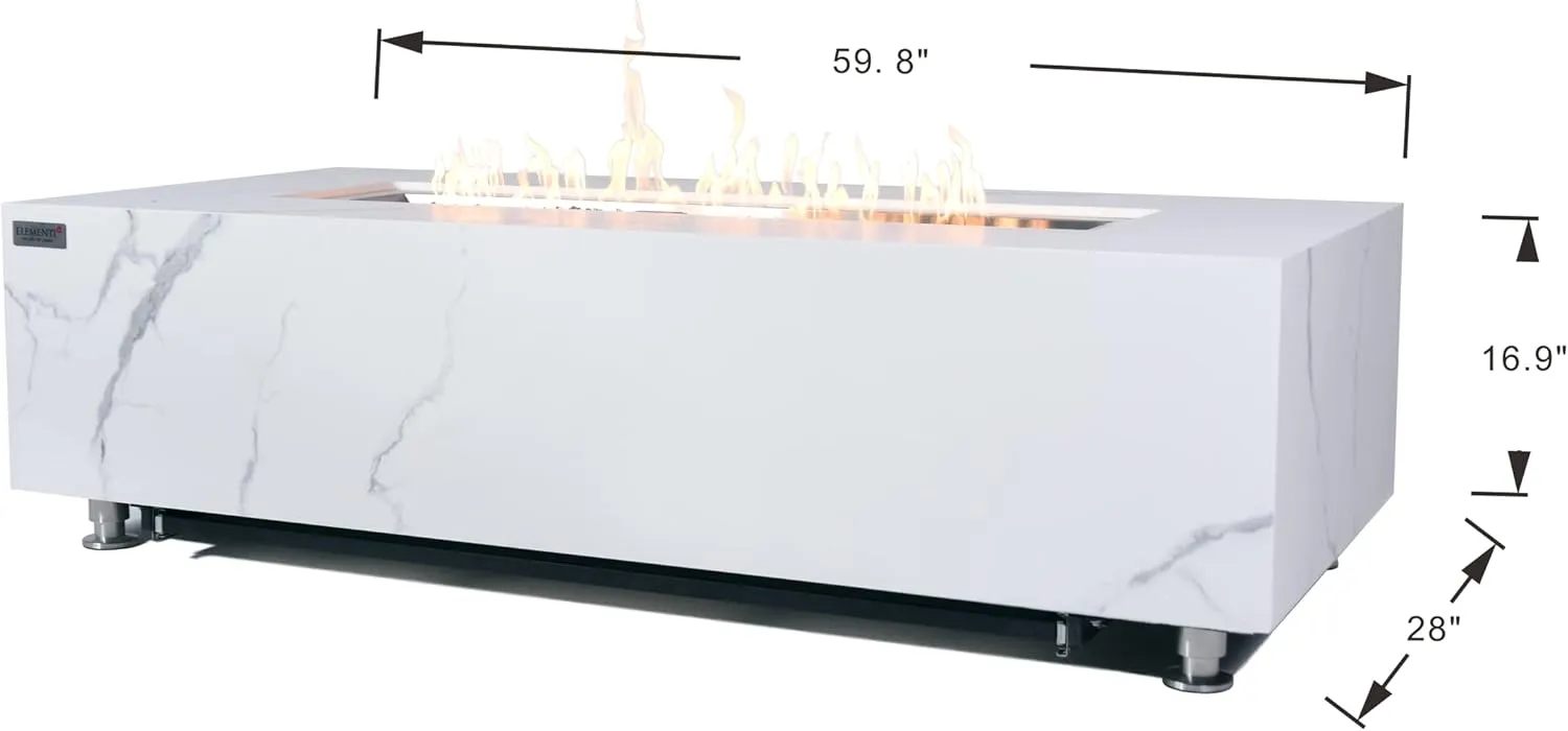 AMS Fireplace | Elementi | Firepit Table | Cover and Lava Rocks Included | Free Bio-Ethanol Tabletop (Fuel: Natural Gas, Carrara)