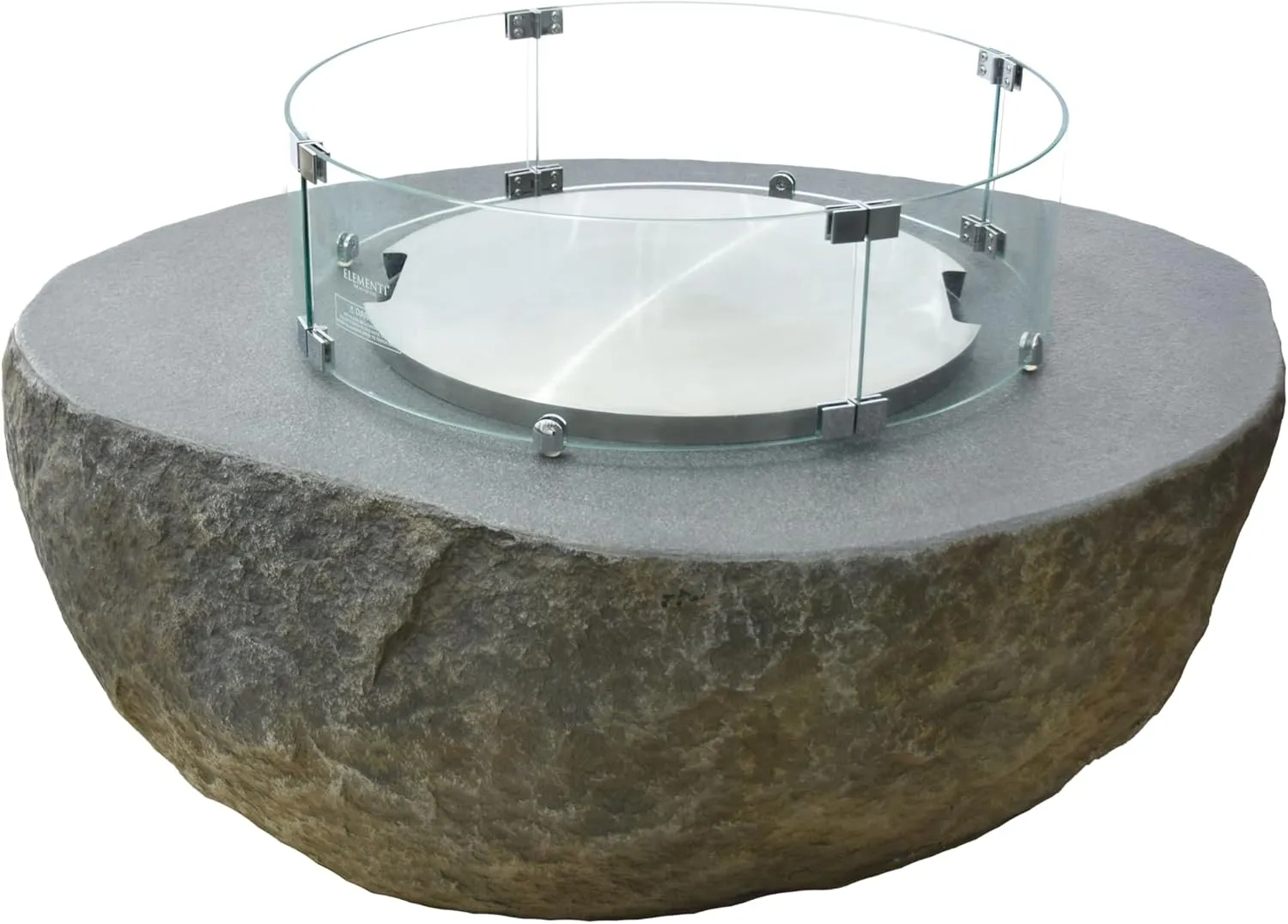 AMS Fireplace Elementi Rock Boulder Liquid Propane Gas Fire Pit Table for Outside Patio Bundle with Tank Cover, Wind Guard and SS Burner Lid | Free Rubber Mat, Ice Bucket and Counter-top Lantern