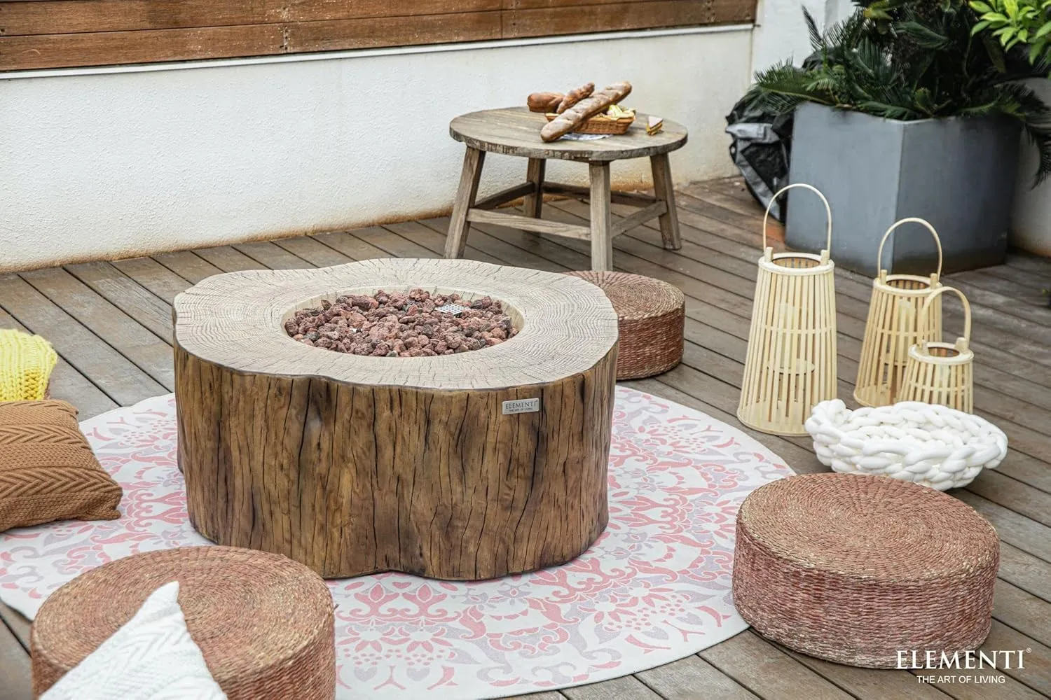 AMS Fireplace | Elementi | Round Propane Fire Pit Table for Outside Patio | Canvas Cover, Lava Rocks, & Gas Key Valve Included | Modern Outdoor Furniture. (Fuel: Liquid Propane, Manchester - Redwood)