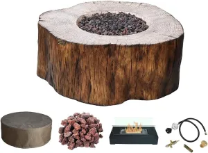 AMS Fireplace | Elementi | Round Propane Fire Pit Table for Outside Patio | Canvas Cover, Lava Rocks, & Gas Key Valve Included | Modern Outdoor Furniture. (Fuel: Liquid Propane, Manchester - Redwood)