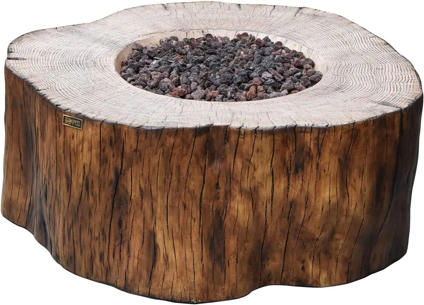 AMS Fireplace | Elementi | Round Propane Fire Pit Table for Outside Patio | Canvas Cover, Lava Rocks, & Gas Key Valve Included | Modern Outdoor Furniture. (Fuel: Liquid Propane, Manchester - Redwood)