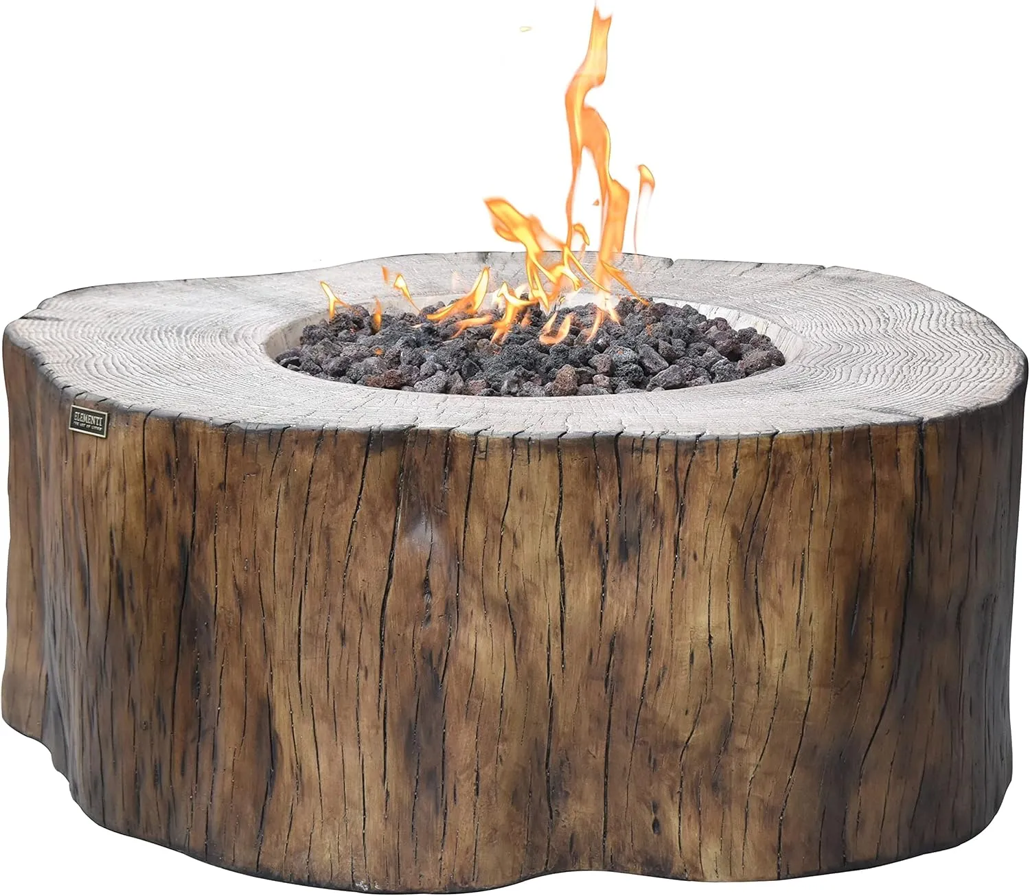 AMS Fireplace | Elementi | Round Propane Fire Pit Table for Outside Patio | Canvas Cover, Lava Rocks, & Gas Key Valve Included | Modern Outdoor Furniture. (Fuel: Liquid Propane, Manchester - Redwood)
