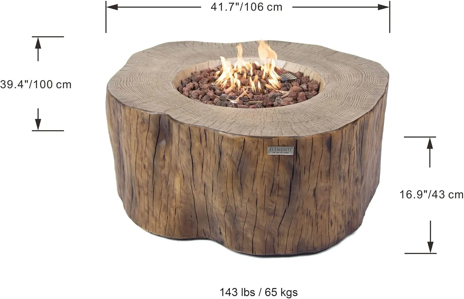 AMS Fireplace | Elementi | Round Propane Fire Pit Table for Outside Patio | Canvas Cover, Lava Rocks, & Gas Key Valve Included | Modern Outdoor Furniture. (Fuel: Liquid Propane, Manchester - Redwood)